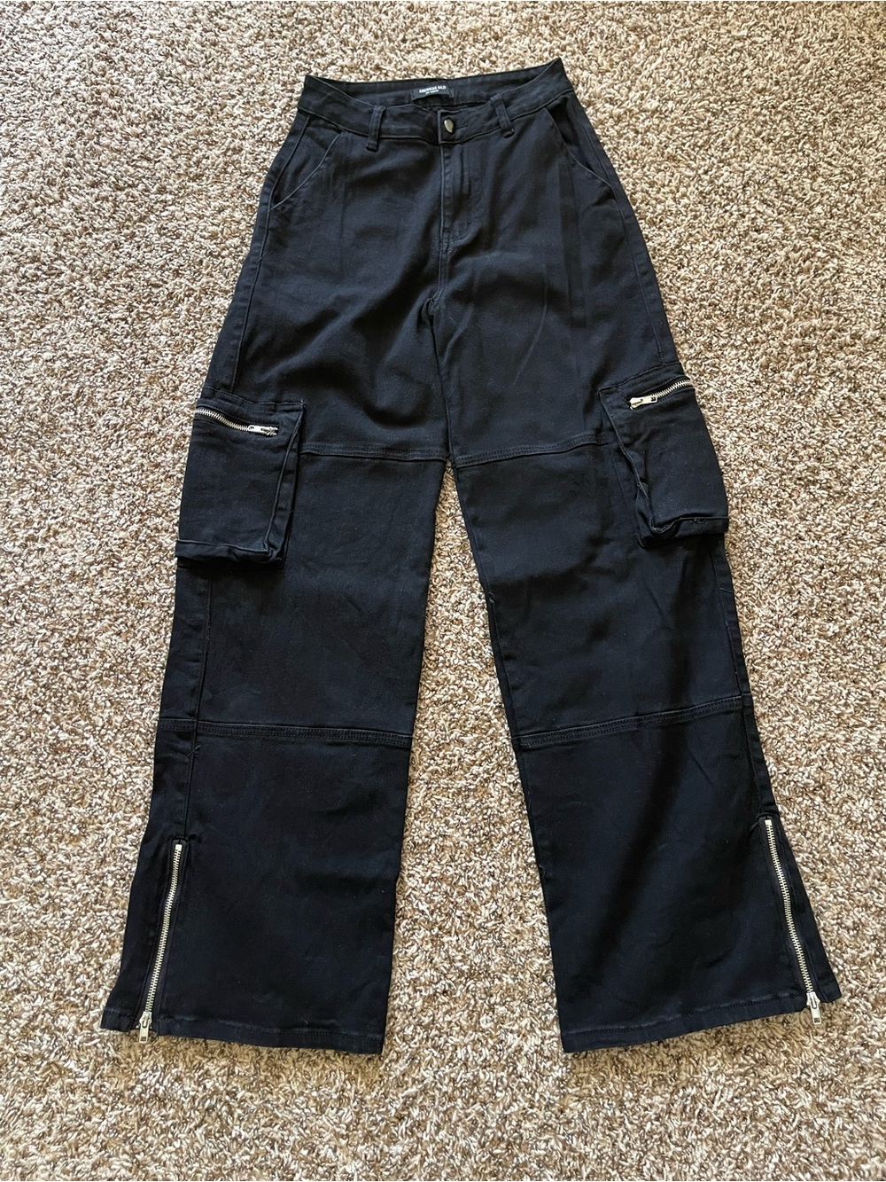 American Bazi Women's Black Cargo Jeans High Rise Zipper Utility‎ Pants Size M